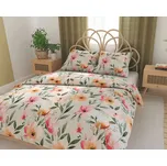 Povlečení FLORALIS, květnový vzor na bílo-zeleném podkladu, bavlněný satén, 140x200cm + 70x90cm