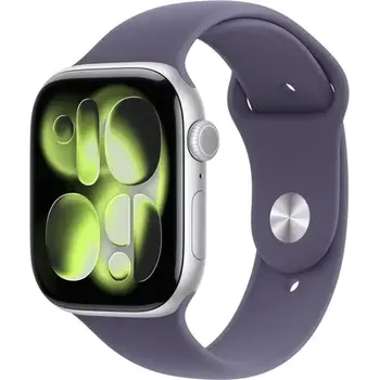Apple Watch Series 11 GPS 46mm Stříbrné hliníkové tělo - Mlžně fialový sportovní řemínek M/L (MEVA4MP/A)
