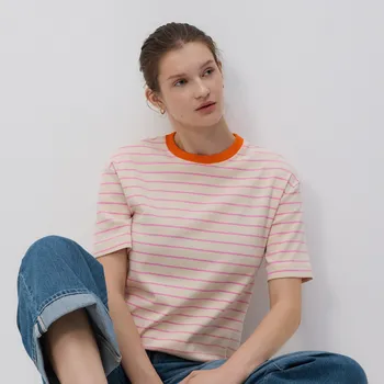 Dámské tričko Reserved - Pruhované tričko - růžová - 244HS-30X - 244HS-30X-L