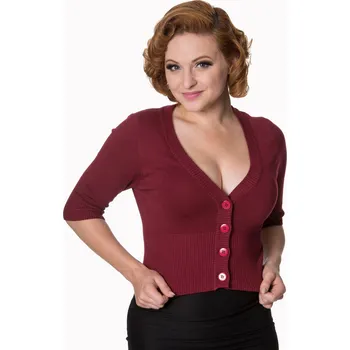Dámský svetr Banned Retro krátký kardigan Sweet Dreamer - Burgundy Velikost: XL (UK 16)
