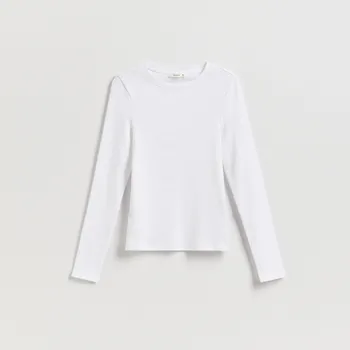 Reserved - Tričko z žebrovaného úpletu s dlouhými rukávy - bílá - ZR419-00X - ZR419-00X-M