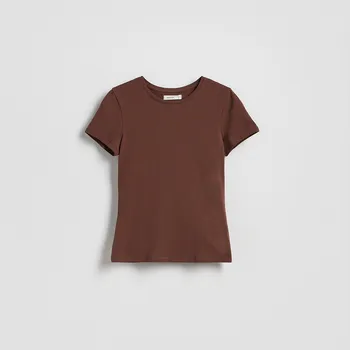 Dámské tričko Reserved - Bavlněné tričko slim fit - tmavě hnědá - 545GA-89X - 545GA-89X-XXL