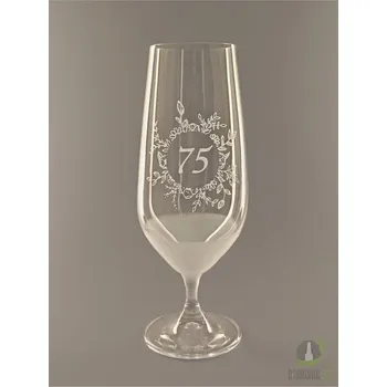 Sklenice Pískovaná sklenice na pivo - 75 let s květinou