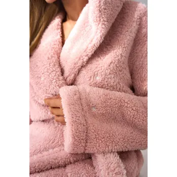 Dámské noční prádlo L&L Teplý dámský krátký župan s kapucí 2559 Liv S-XL damski Velikost: L, Barva: pudrová