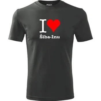 Pánská móda Grafitové tričko I love Šiba-Inu - dárek pro pejskaře - barva antracit - velikost XL