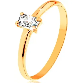 Prsten Prsten ze žlutého zlata 585 - vystupující zirkonový obdélník, hladká ramena - Velikost: 55