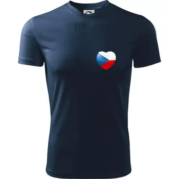 Česká vlajka srdce - pravé prso - Dětské triko sportovní (dresovina) - 158 cm/12 let ( Námořní modrá (velmi tmavá - téměř černá) )