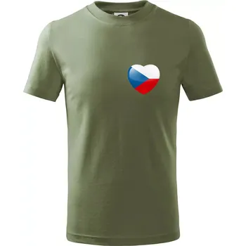 Česká vlajka srdce - pravé prso - Tričko dětské bavlněné - 158 cm/12 let ( Khaki )