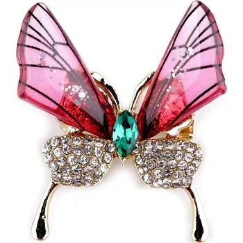 Brož Brož s broušenými kamínky vážka, motýl Varianta: 4 růžová motýl, Balení: 1 ks