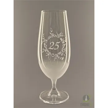 Sklenice Pískovaná sklenice na pivo - 25 let s květinou