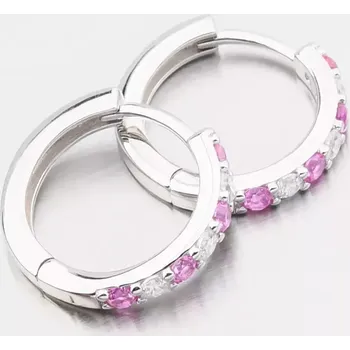 Náušnice Dámské náušnice stříbro 925 zirkon kruhy s růžové kameny PKL-2276