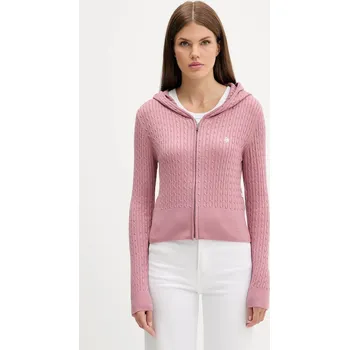 Dámský svetr Kardigan s příměsí hedvábí Guess Jeans dámský, růžová barva, W5BR04 Z3HO2 W5BR04.Z3HO2 39X, vel. M