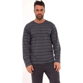 Pánské pyžamo Cornette Tmavě šedé pánské dlouhé pyžamo s pruhovým tričkem Various 138/57 S-2XL Velikost: XL, Barva: Grafitová