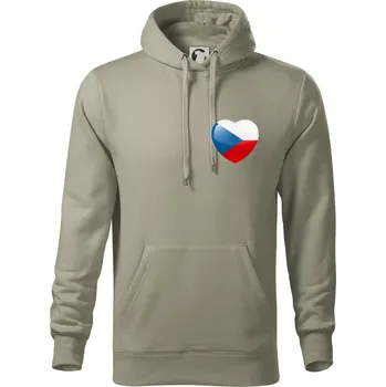 Pánská mikina Česká vlajka srdce - pravé prso - Mikina pánská Cape s kapucí - 5XL ( Light khaki )