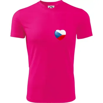Česká vlajka srdce - pravé prso - Dětské triko sportovní (dresovina) - 146 cm/10 let ( Neon Pink )