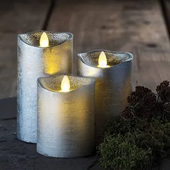 led svíčka SIRIUS Wachs-LED-Kerzen, 3er-Set, silber