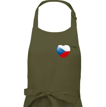Kuchyňská zástěra Česká vlajka srdce - pravé prso - Pánská zástěra na vaření - Univerzální velikost ( Khaki )