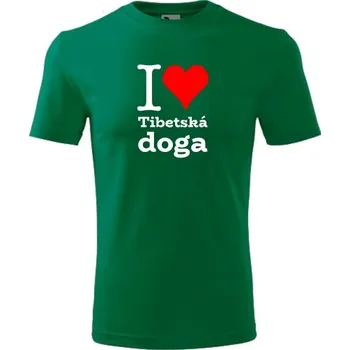 Chlapecké oblečení Zelené dětské tričko I love Tibetská doga - dárek pro malého pejskaře / pejskařku - barva zelená - velikost 8let