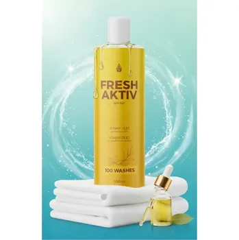 Prací prášek Fresh Aktiv vonný olej na praní – žlutý, 500 ml (100 praní). (Vonný olej pro péči o prádlo - vůně na praní SEA BAY. Používá se jako aviváž, je velmi koncentrovaná, proto k použití stačí pár kapek.)
