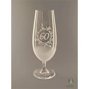 Sklenice Pískovaná sklenice na pivo - 60 let s květinou