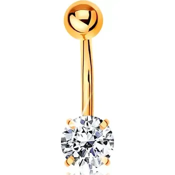 Piercing Piercing do bříška ve žlutém 14K zlatě - banánek s kuličkou a čirým zirkonem