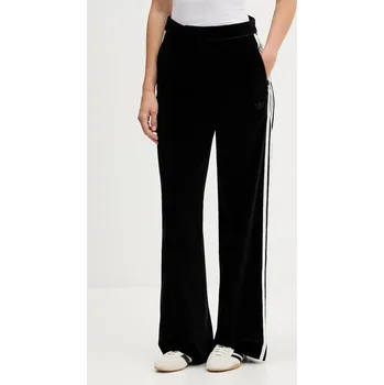 Dámské kalhoty Velurové teplákové kalhoty adidas Originals Velvet dámské, černá barva, široké, high waist, KF2304 99X, vel. 40