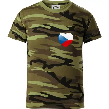 Česká vlajka srdce - pravé prso - Dětské maskáčové triko - 122 cm/6 let ( Zelený maskáč )