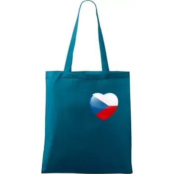 Česká vlajka srdce - pravé prso - Taška bavlněná - 42 x 38 cm ( Petrolejová )