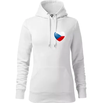 Dámská mikina Česká vlajka srdce - pravé prso - Mikina dámská Cape s kapucí - S ( Bílá )