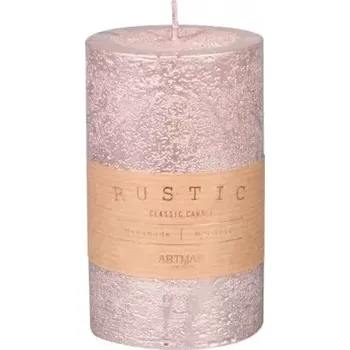 Vánoční dekorace Svíčka rustik METALIC VÁLEC d7x12cm růžovo-zlatá