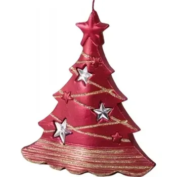 Vánoční dekorace Svíčka ván.Stromek s hvězdami červená