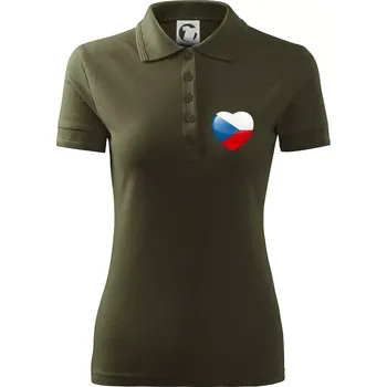 Česká vlajka srdce - pravé prso - Polokošile dámská Pique Polo - 3XL ( Military )