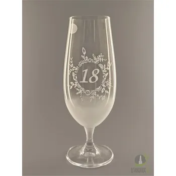 Sklenice Pískovaná sklenice na pivo - 18 let s květinou