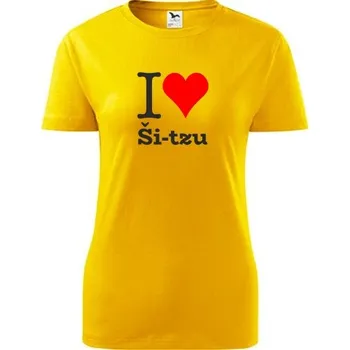 Dámské tričko Žluté dámské tričko I love Ši-tzu - dárek pro pejskařku - barva žlutá - velikost XL