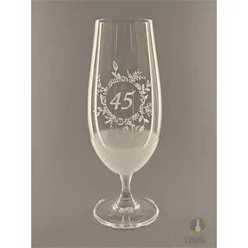 Sklenice Pískovaná sklenice na pivo - 45 let s květinou