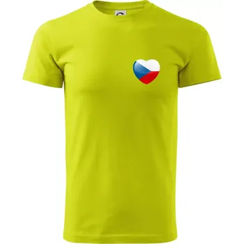Pánské tričko Česká vlajka srdce - pravé prso - Klasické pánské triko vyšší gramáže - XL ( Limetková )