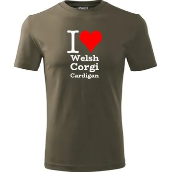Army tričko I love Welsh Corgi Cardigan - dárek pro pejskaře - barva hnědá - velikost L