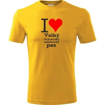 Chlapecké tričko Žluté dětské tričko I love Velký švýcarský salašnický pes - dárek pro malého pejskaře / pejskařku - barva žlutá - velikost 10let