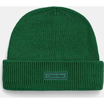 Čepice Čepice s příměsí vlny Calvin Klein zelená barva, LV04D8058G 77X, vel. ONE SIZE