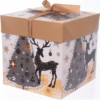 Dárková taška Krabice dárková papír vánoční zlatá 17x17x17 cm