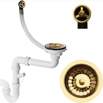 Sifon MEXEN - Manuální sifon pro dřez s 1 misku, zlatá 66901-50