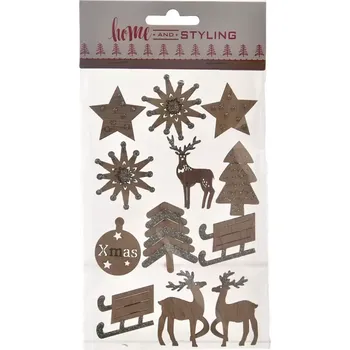 Vánoční dekorace Samolepky dřevo vánoční barva stříbrná 12 ks