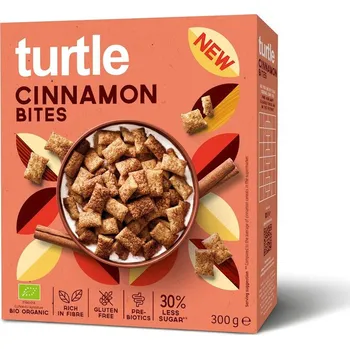 Celozrnné skořicové polštářky Bio bez lepku, o 30 % méně cukru 300 g – Turtle