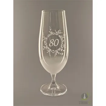 Sklenice Pískovaná sklenice na pivo - 80 let s květinou