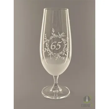 Sklenice Pískovaná sklenice na pivo - 65 let s květinou