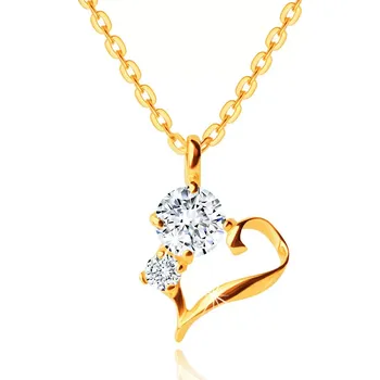 Náhrdelník Náhrdelník ve žlutém 14K zlatě - obrys asymetrického srdce, čiré zirkony