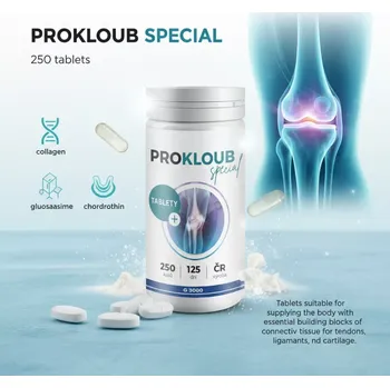 Kloubní výživa PROKLOUB SPECIAL – 250 tablet | glukosamin, chondroitin, kolagen. (Tablety vhodné pro zásobování organizmu nezbytnými stavebními prvky pojivové tkáně pro šlachy, vazy a chrupavky.)