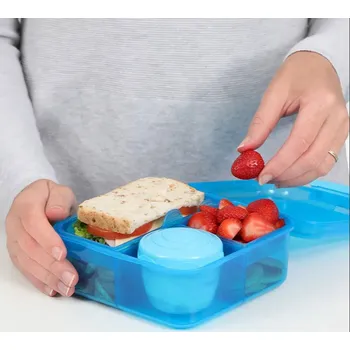 Svačinový box SISTEMA Lunch Bento Cube 1,25 l - obědová krabička / tříkomorová svačinová krabička s nádobkou na omáčku