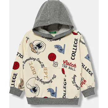 Chlapecká mikina Dětská mikina United Colors of Benetton béžová barva, s kapucí, vzorovaná, 3X7YG2017 3X7YG2017.P.seasonal 08X, vel. 110