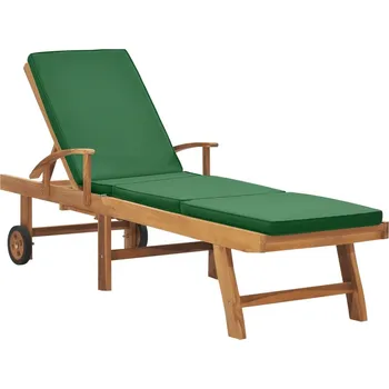 Zahradní lehátko vidaXL Zahradní lehátko s poduškou masivní teakové dřevo zelené